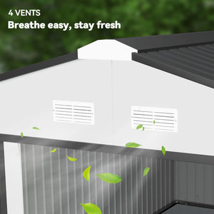 11' x 13' Garden Storage Shed with Foundation Kit, Metal Tool Storage House with Double Doors for Outdoor Patio Yard, White