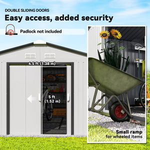 11' x 13' Garden Storage Shed with Foundation Kit, Metal Tool Storage House with Double Doors for Outdoor Patio Yard, White