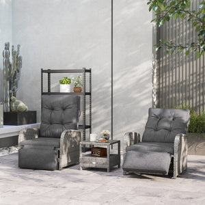 3 Pieces Rattan Bistro Set, Wicker Balcony Furniture Set with Reclining Sun Loungers, 2-Tier Coffee Table and Cushions, 2 Seater Garden Furniture for Outdoor Patio Balcony, Grey