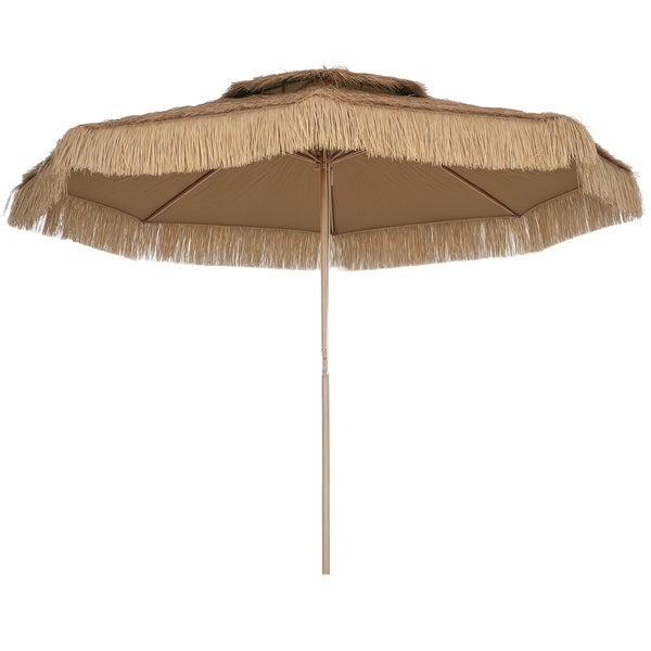 10FT Hula Thatched Tiki Patio Umbrella, 2-Tier Tropical Hawaiian Style Outdoor Umbrella with 8 Ribs, UPF30+, for Garden, Backyard, Deck, Pool, Natural