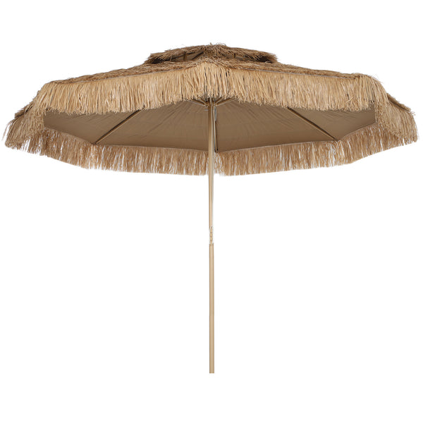 10FT Hula Thatched Tiki Patio Umbrella, 2-Tier Tropical Hawaiian Style Outdoor Umbrella with 8 Ribs, UPF30+, for Garden, Backyard, Deck, Pool, Natural