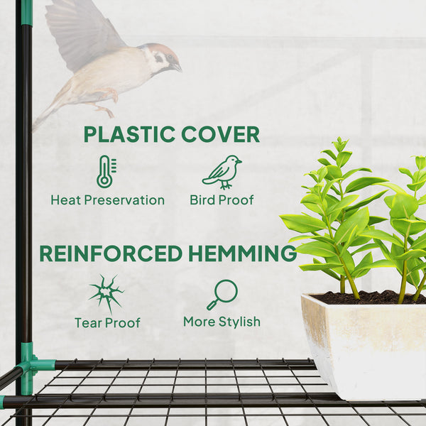 3 Tier Lean-to Mini Greenhouse with Reinforced Plastic Cover, Portable Indoor Outdoor Green House with 3 Roll-up Doors and 9 Wire Shelves, 151H x 215W x 46Dcm, Clear