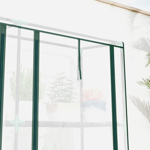 3 Tier Lean-to Mini Greenhouse with Reinforced Plastic Cover, Portable Indoor Outdoor Green House with 3 Roll-up Doors and 9 Wire Shelves, 151H x 215W x 46Dcm, Clear