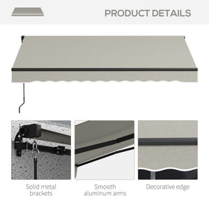  10' x 8' Retractable Awning, Patio Awning Sunshade Shelter with Manual Crank Handle, 280gsm UV Resistant Fabric and Aluminum Frame, for Balcony, Yard, Light Grey