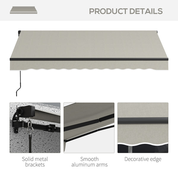  10' x 8' Retractable Awning, Patio Awning Sunshade Shelter with Manual Crank Handle, 280gsm UV Resistant Fabric and Aluminum Frame, for Balcony, Yard, Light Grey