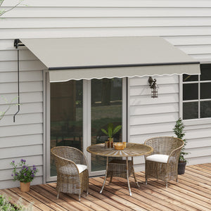  10' x 8' Retractable Awning, Patio Awning Sunshade Shelter with Manual Crank Handle, 280gsm UV Resistant Fabric and Aluminum Frame, for Balcony, Yard, Light Grey