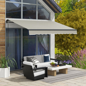  10' x 8' Retractable Awning, Patio Awning Sunshade Shelter with Manual Crank Handle, 280gsm UV Resistant Fabric and Aluminum Frame, for Balcony, Yard, Light Grey