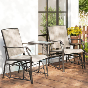 Outdoor Glider Chairs with Coffee Table, Patio 2-Seat Rocking Chair Swing Loveseat with Breathable Sling for Backyard, Garden, and Porch, Light Brown