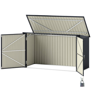7.6 x 3.4ft Garbage Bin Shed for 3 Trash Cans, Outdoor Trash Can Storage Shed, Horizontal Outdoor Storage Shed with Lockable Double Doors and Openable Lid