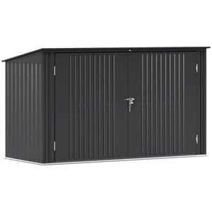 7.6 x 3.4ft Garbage Bin Shed for 3 Trash Cans, Outdoor Trash Can Storage Shed, Horizontal Outdoor Storage Shed with Lockable Double Doors and Openable Lid