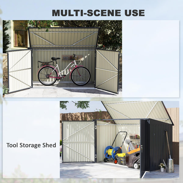 7.6 x 3.4ft Garbage Bin Shed for 3 Trash Cans, Outdoor Trash Can Storage Shed, Horizontal Outdoor Storage Shed with Lockable Double Doors and Openable Lid