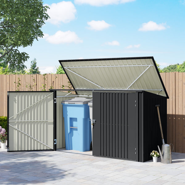 7.6 x 3.4ft Garbage Bin Shed for 3 Trash Cans, Outdoor Trash Can Storage Shed, Horizontal Outdoor Storage Shed with Lockable Double Doors and Openable Lid