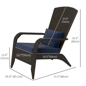 Patio Wicker Adirondack Chair, PE Rattan Outdoor Muskoka Chair, Fire Pit Chair with Cushions for Patio, Garden, Backyard, Poolside, Balcony, Deck, Dark Blue