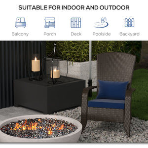 Patio Wicker Adirondack Chair, PE Rattan Outdoor Muskoka Chair, Fire Pit Chair with Cushions for Patio, Garden, Backyard, Poolside, Balcony, Deck, Dark Blue