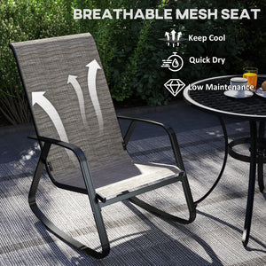 Outdoor Rocking Chairs Set of 2, Patio Rocking Chairs with Breathable Seat, Ergonomic Steel Frame Rocker with High Backrest, Armrests for Backyard, Garden, Light Brown