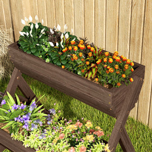 3 Tier 66L Raised Garden Bed Wooden Elevated Planter Box Kit for Flower, Vegetable, Herb, 65 x 75 x 76cm, Tan