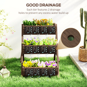 3 Tier 66L Raised Garden Bed Wooden Elevated Planter Box Kit for Flower, Vegetable, Herb, 65 x 75 x 76cm, Tan