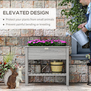 Wooden Raised Garden Bed Standing Elevated Planter Box with Storage Shelf for Flowers, Vegetables, and Herbs, 36" x 16" x 32", Grey