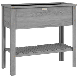 Wooden Raised Garden Bed Standing Elevated Planter Box with Storage Shelf for Flowers, Vegetables, and Herbs, 36" x 16" x 32", Grey
