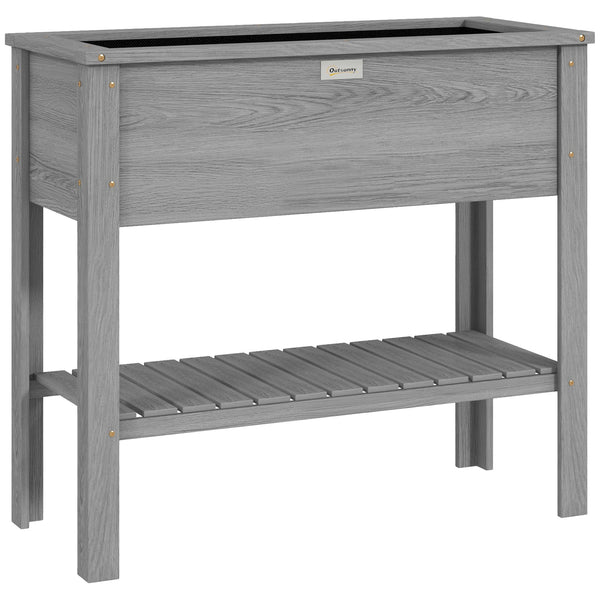 Wooden Raised Garden Bed Standing Elevated Planter Box with Storage Shelf for Flowers, Vegetables, and Herbs, 36" x 16" x 32", Grey