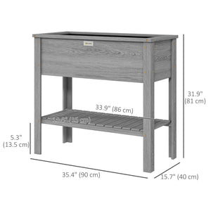 Wooden Raised Garden Bed Standing Elevated Planter Box with Storage Shelf for Flowers, Vegetables, and Herbs, 36" x 16" x 32", Grey