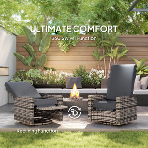 PE Rattan Outdoor Swivel Chair with 360° Swivel, Wicker Patio Chair with Footrest, Soft Cushion and Armrest for Patio, Garden, Backyard, Grey