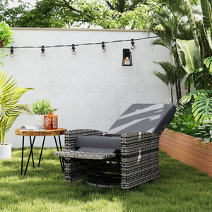 PE Rattan Outdoor Swivel Chair with 360° Swivel, Wicker Patio Chair with Footrest, Soft Cushion and Armrest for Patio, Garden, Backyard, Grey