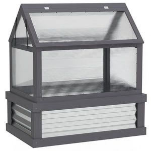 Raised Garden Bed with Polycarbonate Greenhouse, Wooden Cold Frame Greenhouse, Garden Flower Planter Protection, Peak Roof, 35.5" x 22.5" x 38.25", Gray