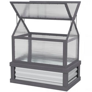Raised Garden Bed with Polycarbonate Greenhouse, Wooden Cold Frame Greenhouse, Garden Flower Planter Protection, Peak Roof, 35.5" x 22.5" x 38.25", Gray