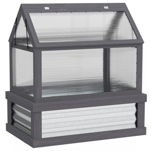 Raised Garden Bed with Polycarbonate Greenhouse, Wooden Cold Frame Greenhouse, Garden Flower Planter Protection, Peak Roof, 35.5" x 22.5" x 38.25", Gray
