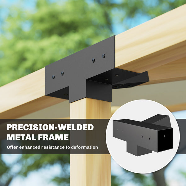Pergola Kit, 15° Slanted Roof Pergola Bracket Kit with 4-Way/3-Way Corner Brackets, Post Bases, Wall Mounts for 4"x 4" (Actual 3.6" X 3.6") Lumber, 9 PCS DIY Hardware with Screws, Black