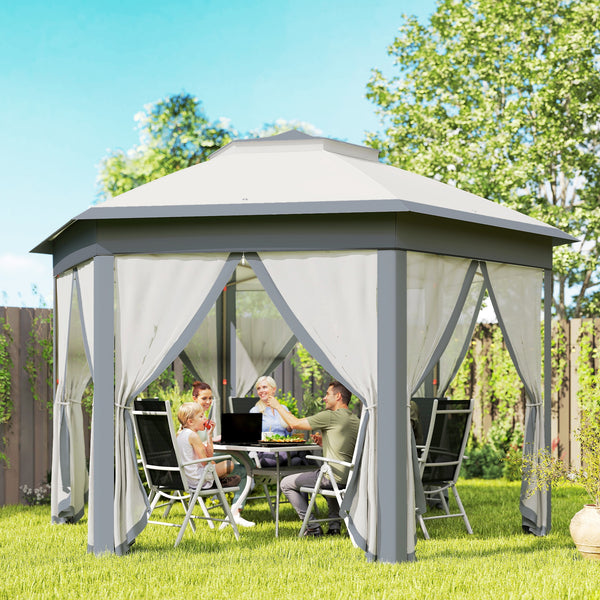 13' x 13' Pop Up Gazebo, Hexagonal Canopy Shelter with 6 Zippered Mesh Netting, Event Tent with Strong Steel Frame for Patio Backyard Garden Wedding Party, Gray