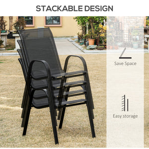 4-Piece Outdoor Dining Chairs, Stackable Patio Dining Chairs with Armrests, All Weather Breathable Fabric, Metal Frame for Porch, Deck, Yard, Garden, Lawn, Black
