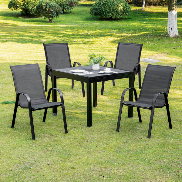 4-Piece Outdoor Dining Chairs, Stackable Patio Dining Chairs with Armrests, All Weather Breathable Fabric, Metal Frame for Porch, Deck, Yard, Garden, Lawn, Black