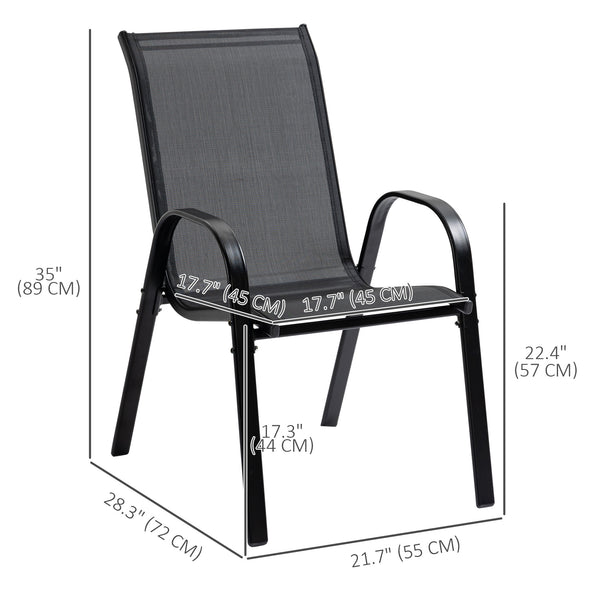 4-Piece Outdoor Dining Chairs, Stackable Patio Dining Chairs with Armrests, All Weather Breathable Fabric, Metal Frame for Porch, Deck, Yard, Garden, Lawn, Black