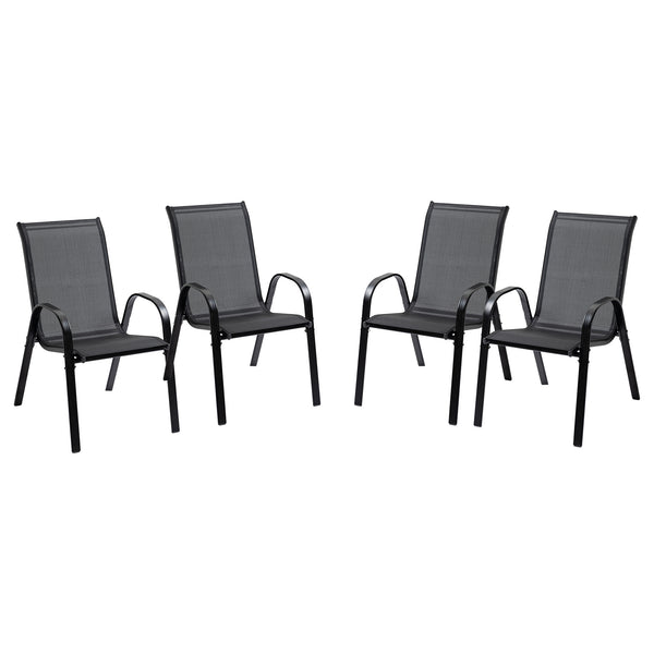 4-Piece Outdoor Dining Chairs, Stackable Patio Dining Chairs with Armrests, All Weather Breathable Fabric, Metal Frame for Porch, Deck, Yard, Garden, Lawn, Black