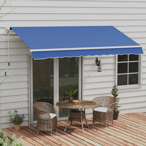 Outsunny 12' x 10' Retractable Awning Patio Awnings Sun Shade Shelter with Manual Crank Handle, 280g/m² UV & Water-Resistant Fabric and Aluminum Frame for Deck, Balcony, Yard, Dark Blue