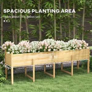 Wooden Raised Garden Bed Planter with Bed Liner and Drain Holes, Large Elevated Planter Box with Legs for Vegetables Flowers Herbs, Outdoor and Indoor, 7.4' x 1.8' x 2.6'