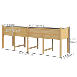 Wooden Raised Garden Bed Planter with Bed Liner and Drain Holes, Large Elevated Planter Box with Legs for Vegetables Flowers Herbs, Outdoor and Indoor, 7.4' x 1.8' x 2.6'