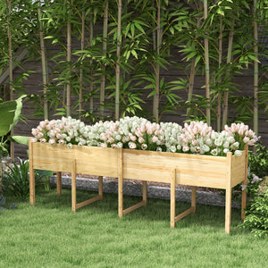 Wooden Raised Garden Bed Planter with Bed Liner and Drain Holes, Large Elevated Planter Box with Legs for Vegetables Flowers Herbs, Outdoor and Indoor, 7.4' x 1.8' x 2.6'