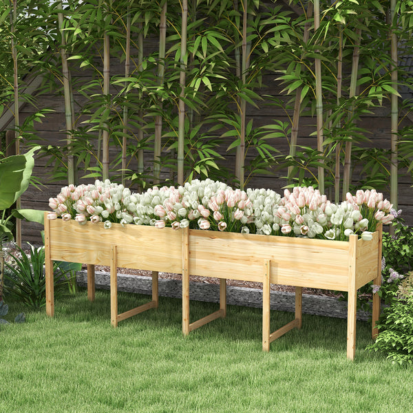 Wooden Raised Garden Bed Planter with Bed Liner and Drain Holes, Large Elevated Planter Box with Legs for Vegetables Flowers Herbs, Outdoor and Indoor, 7.4' x 1.8' x 2.6'