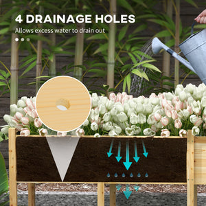 Wooden Raised Garden Bed Planter with Bed Liner and Drain Holes, Large Elevated Planter Box with Legs for Vegetables Flowers Herbs, Outdoor and Indoor, 7.4' x 1.8' x 2.6'