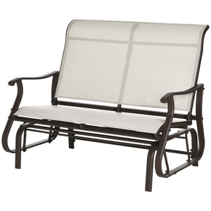 2-Person Outdoor Glider Chair, Patio Glider Rocking Chair with Mesh Seat and Backrest, Steel Frame for Outdoor, Backyard, Cream White