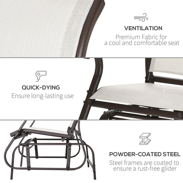 2-Person Outdoor Glider Chair, Patio Glider Rocking Chair with Mesh Seat and Backrest, Steel Frame for Outdoor, Backyard, Cream White