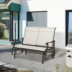 2-Person Outdoor Glider Chair, Patio Glider Rocking Chair with Mesh Seat and Backrest, Steel Frame for Outdoor, Backyard, Cream White