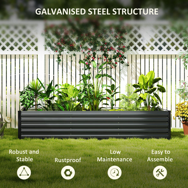 Galvanized Raised Garden Bed, 8 x 2.6 x 1.5ft Rectangular Planter Box, Reinforced Outdoor Raised Bed with Open Bottom for Vegetables, Flowers, Herbs, Dark Grey