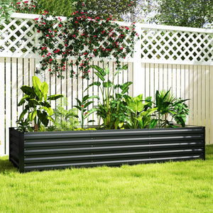Galvanized Raised Garden Bed, 8 x 2.6 x 1.5ft Rectangular Planter Box, Reinforced Outdoor Raised Bed with Open Bottom for Vegetables, Flowers, Herbs, Dark Grey
