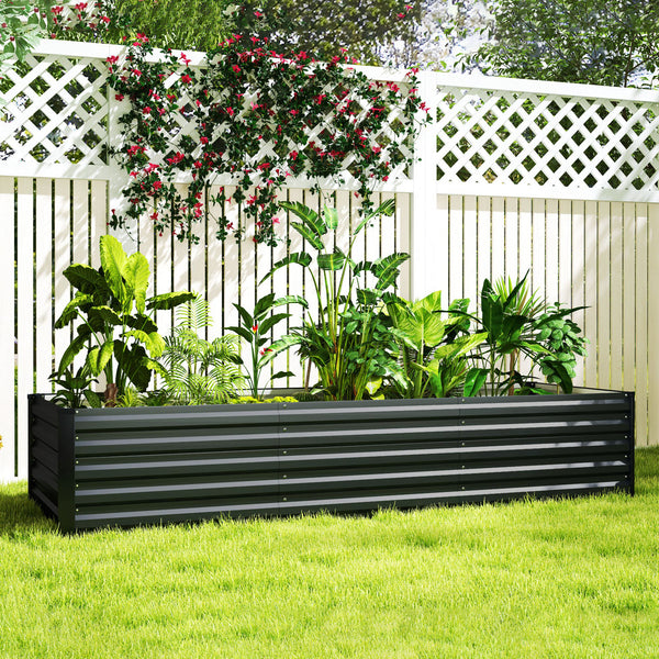 Galvanized Raised Garden Bed, 8 x 2.6 x 1.5ft Rectangular Planter Box, Reinforced Outdoor Raised Bed with Open Bottom for Vegetables, Flowers, Herbs, Dark Grey