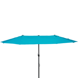 15ft Double-sided Patio Umbrella with Twin Canopy, Extra Large Outdoor Parasol with Crank for Pool, Deck, Market, Sky Blue