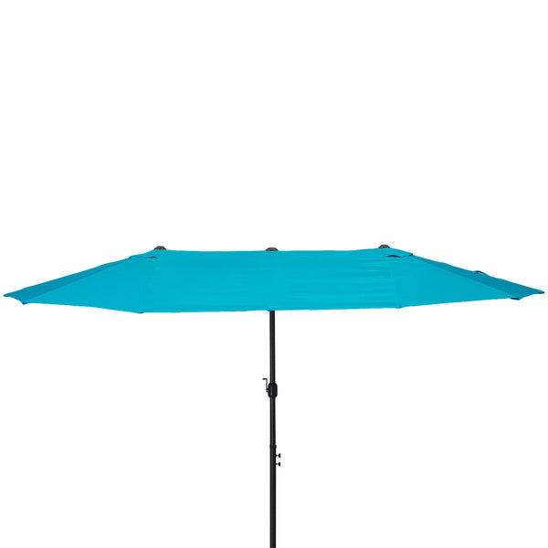15ft Double-sided Patio Umbrella with Twin Canopy, Extra Large Outdoor Parasol with Crank for Pool, Deck, Market, Sky Blue